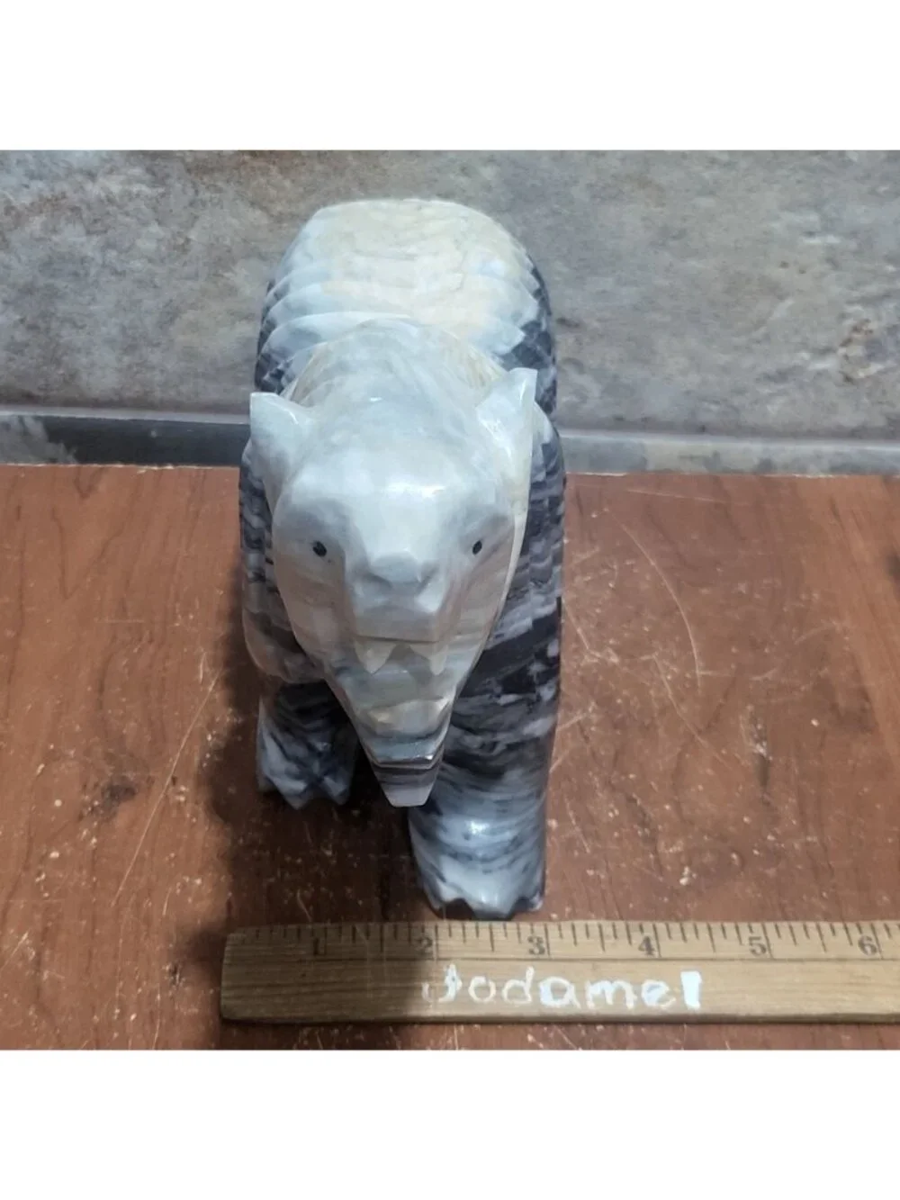 Large Hand Carved Stone Bear Sculpture Roaring Marble Onyx Heavy Figurine